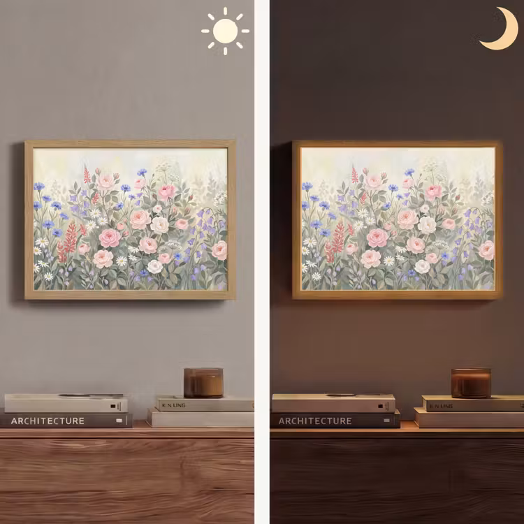Bloemen - Tuin - Natuur - Kleurrijk Light Box met batterij (Wandlamp) middel -sfeer3