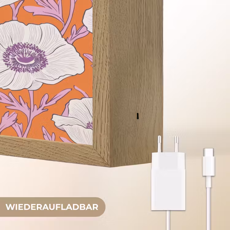 Bloemen - Grafisch - Oranje Light Box met batterij (Wandlamp) middel 907 -USP_websiteoplaadbaarDE