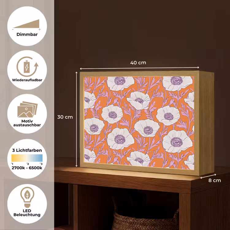 Bloemen - Grafisch - Oranje Light Box met batterij (Wandlamp) middel 907 -USP_websiteoverzichtDE