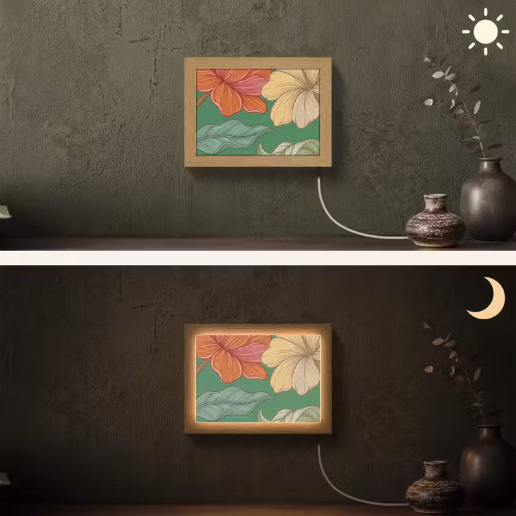 Lightbox - Wandleuchte - Blumen – Grün – Illustration - Bloemen - Groen - Illustratie Light Box met kabel (Wandlamp) klein