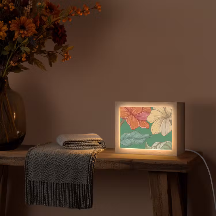 Lightbox - Wandleuchte - Blumen – Grün – Illustration - Bloemen - Groen - Illustratie Light Box met kabel (Wandlamp) klein