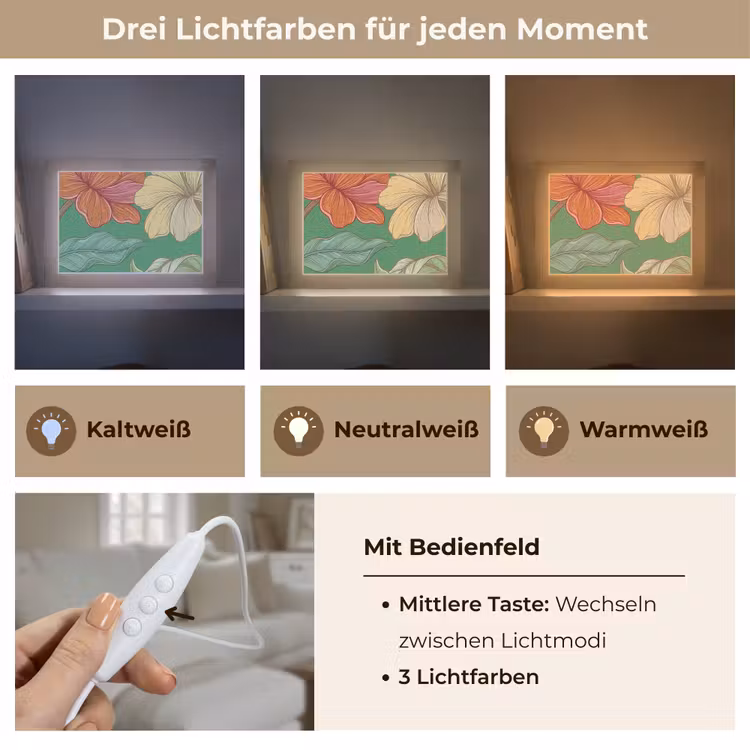 Lightbox - Wandleuchte - Blumen – Grün – Illustration - Bloemen - Groen - Illustratie Light Box met kabel (Wandlamp) klein