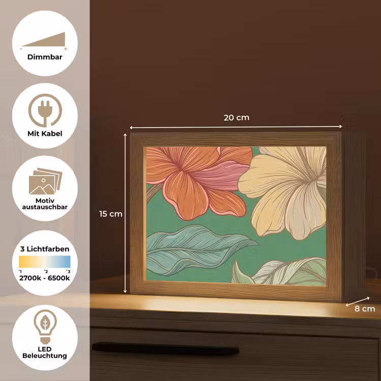 Lightbox - Wandleuchte - Blumen – Grün – Illustration - Bloemen - Groen - Illustratie Light Box met kabel (Wandlamp) klein