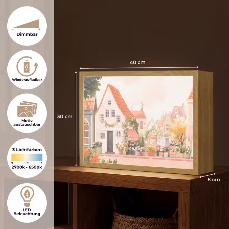 Bloemen - Huizen - Dorp Light Box met batterij (Wandlamp) middel -USP_websiteoverzichtDE