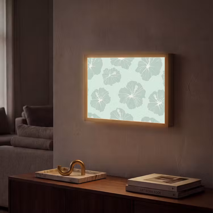 Bloemen - Hibiscus - Mint Light Box met batterij (Wandlamp) middel 907 -sfeer1