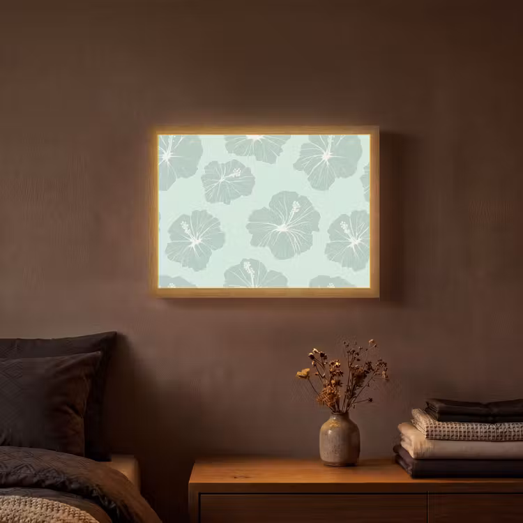 Bloemen - Hibiscus - Mint Light Box met batterij (Wandlamp) middel 907 -sfeer4