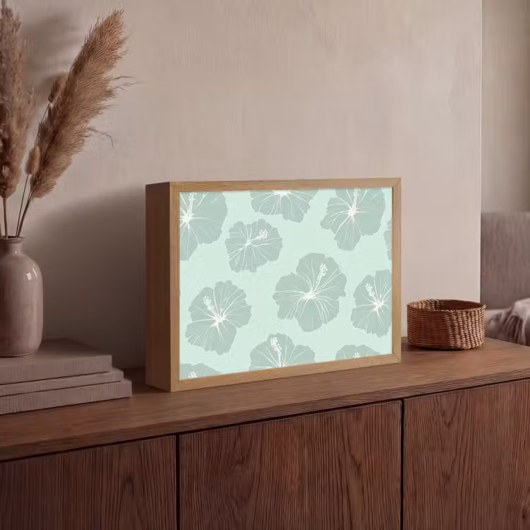 Bloemen - Hibiscus - Mint Light Box met batterij (Wandlamp) middel 907 -sfeer2