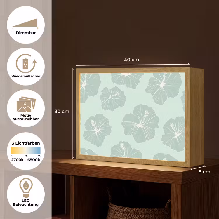 Bloemen - Hibiscus - Mint Light Box met batterij (Wandlamp) middel 907 -USP_websiteoverzichtDE