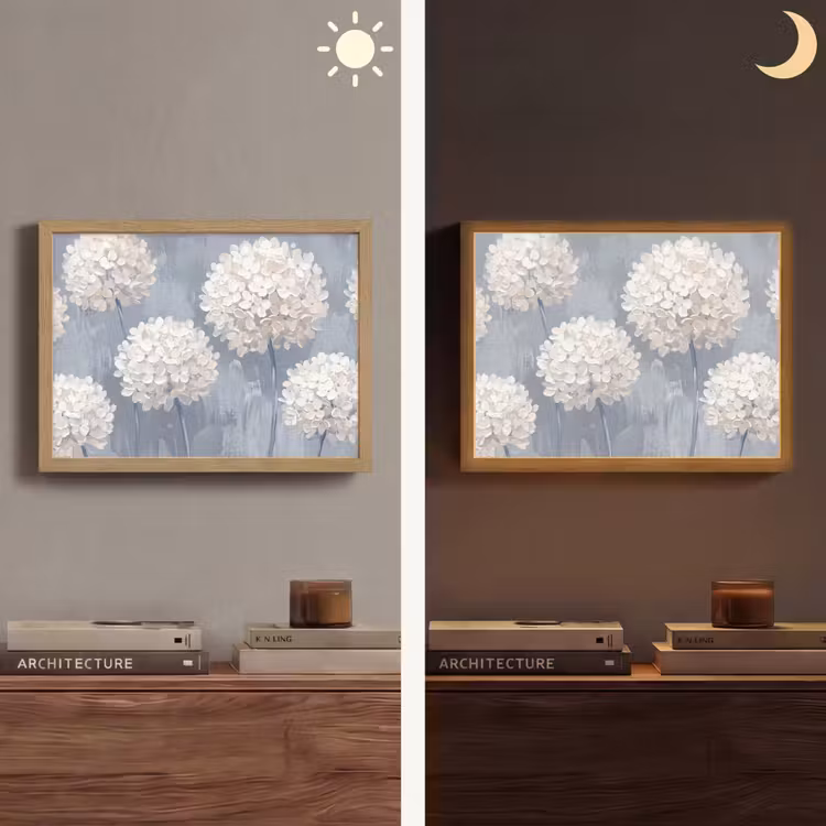 Bloemen - Illustratie - Blauw Light Box met batterij (Wandlamp) middel -sfeer3