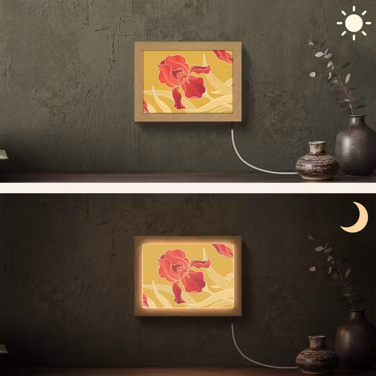 Lightbox - Wandleuchte - Blumen – Illustration – Rot - Bloemen - Illustratie - Rood Light Box met kabel (Wandlamp) klein