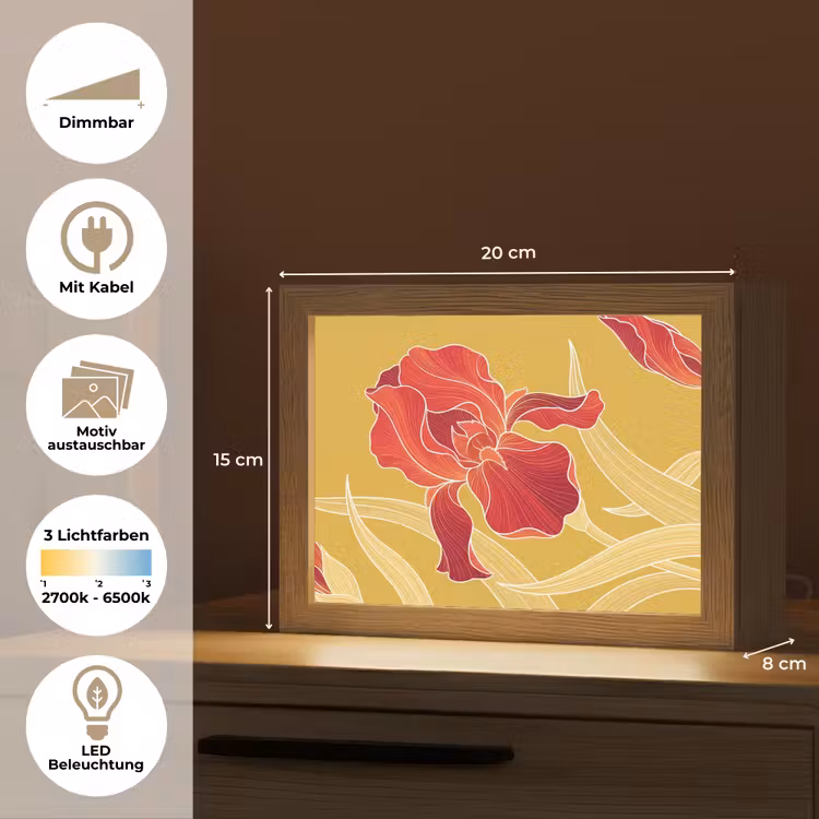 Lightbox - Wandleuchte - Blumen – Illustration – Rot - Bloemen - Illustratie - Rood Light Box met kabel (Wandlamp) klein