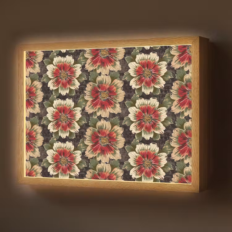 Bloemen - Klassiek - Patroon - Rood Light Box met batterij (Wandlamp) middel 907 -z3d_website