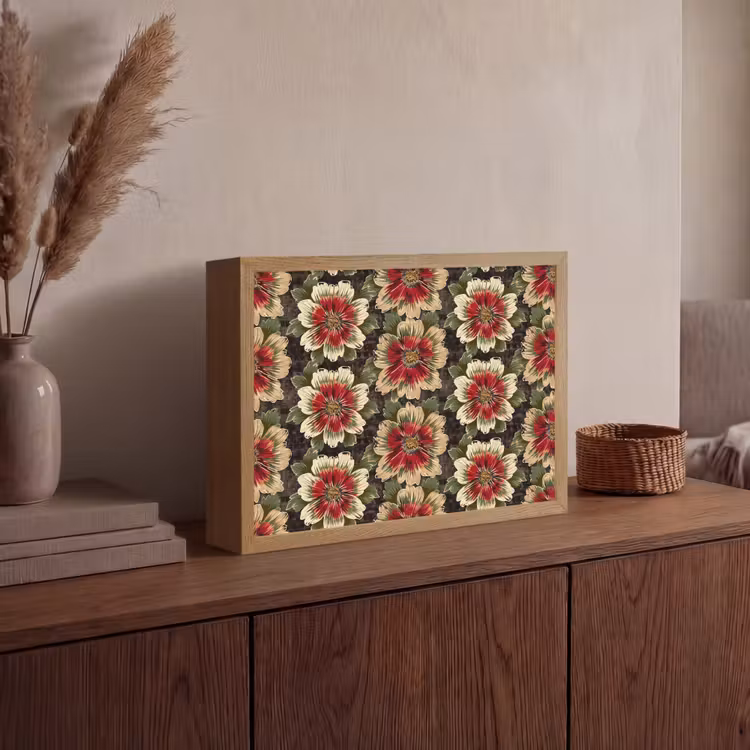 Bloemen - Klassiek - Patroon - Rood Light Box met batterij (Wandlamp) middel 907 -sfeer2