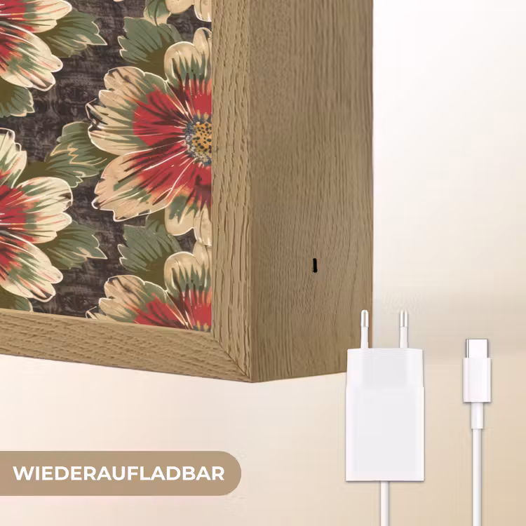 Bloemen - Klassiek - Patroon - Rood Light Box met batterij (Wandlamp) middel 907 -USP_websiteoplaadbaarDE