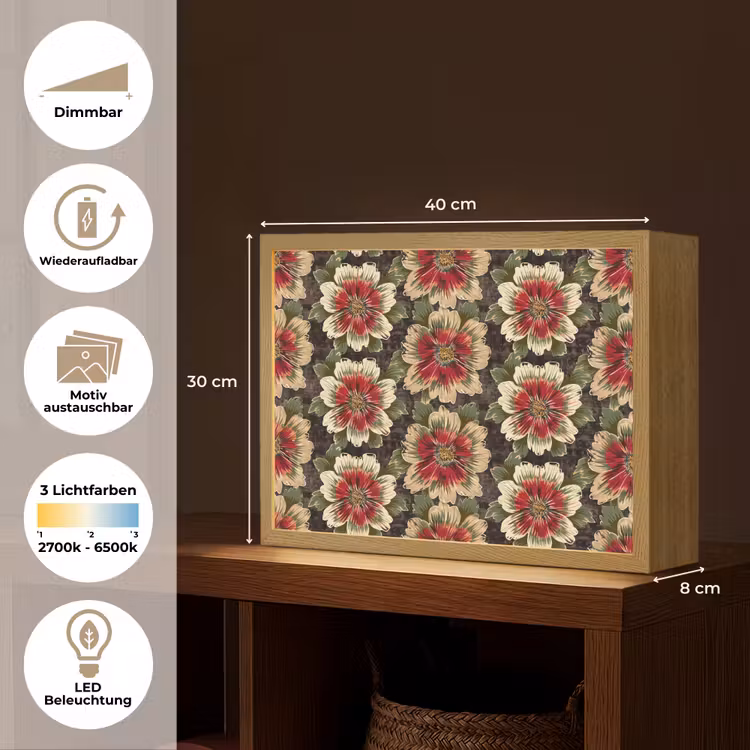 Bloemen - Klassiek - Patroon - Rood Light Box met batterij (Wandlamp) middel 907 -USP_websiteoverzichtDE