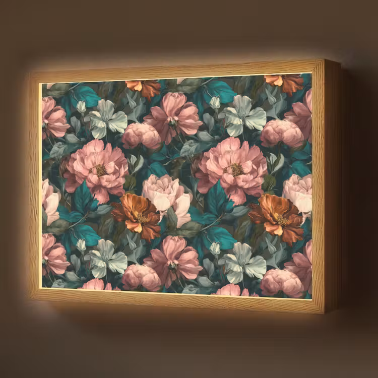 Bloemen - Schilderachtig - Patroon - Roze Light Box met batterij (Wandlamp) middel 907 -z3d_website