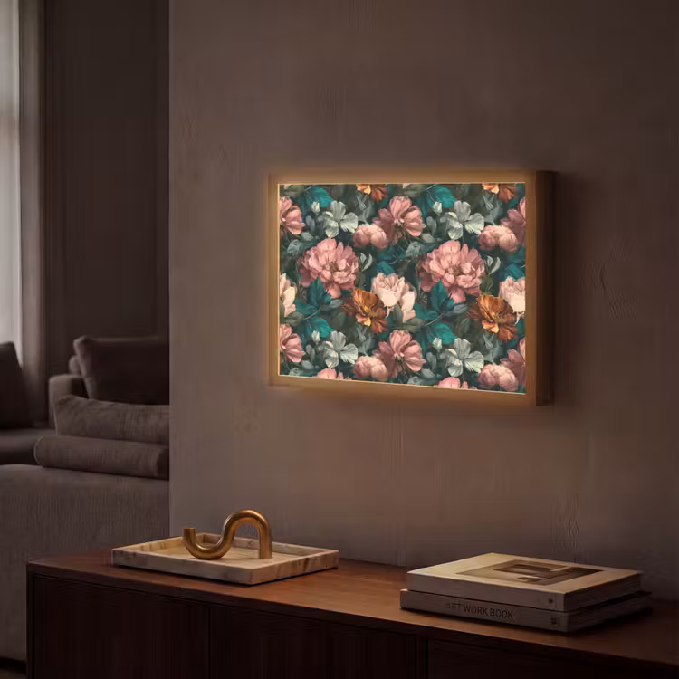 Bloemen - Schilderachtig - Patroon - Roze Light Box met batterij (Wandlamp) middel 907 -sfeer1