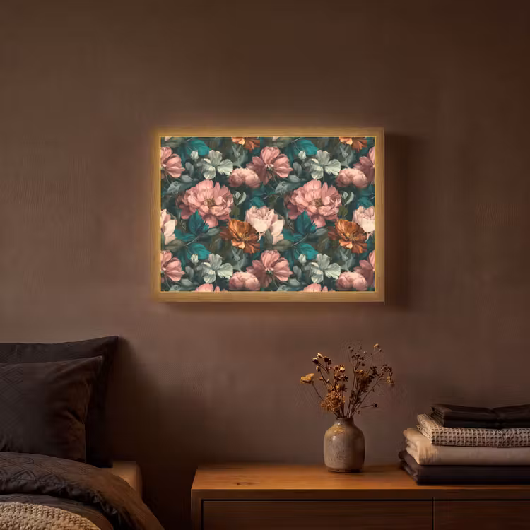 Bloemen - Schilderachtig - Patroon - Roze Light Box met batterij (Wandlamp) middel 907 -sfeer4