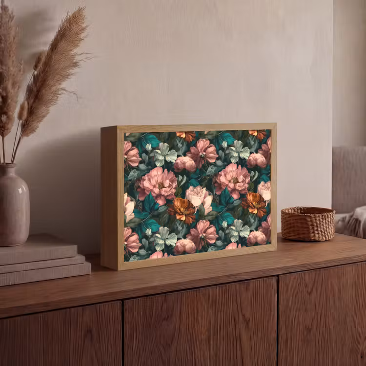 Bloemen - Schilderachtig - Patroon - Roze Light Box met batterij (Wandlamp) middel 907 -sfeer2