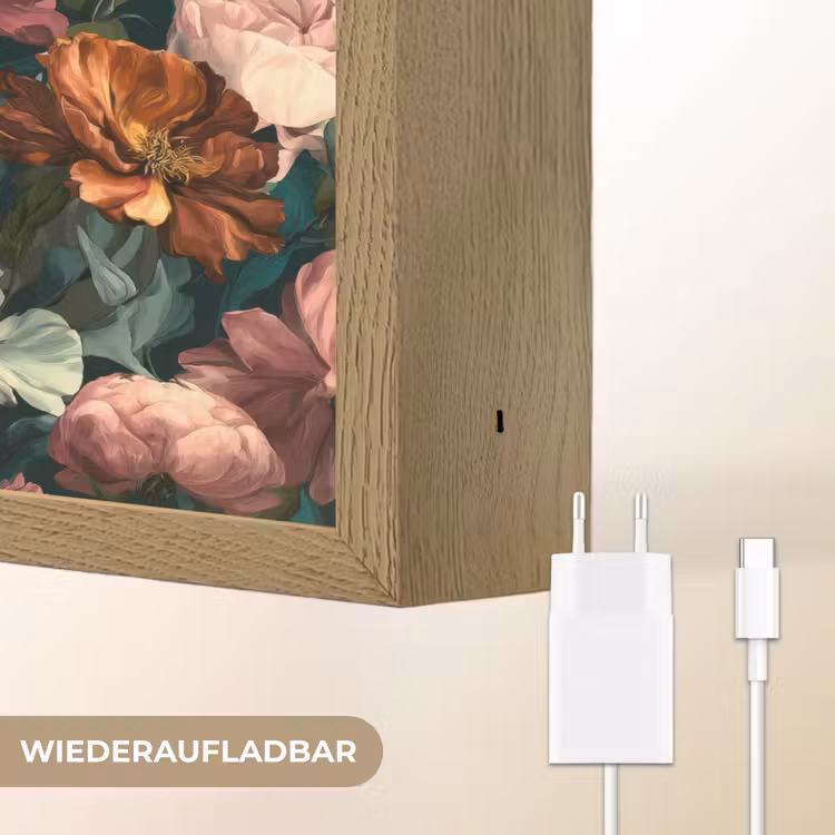 Bloemen - Schilderachtig - Patroon - Roze Light Box met batterij (Wandlamp) middel 907 -USP_websiteoplaadbaarDE