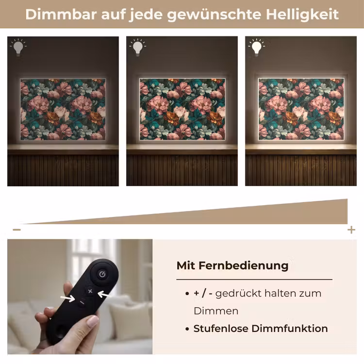Bloemen - Schilderachtig - Patroon - Roze Light Box met batterij (Wandlamp) middel 907 -USP_dimbaarDE