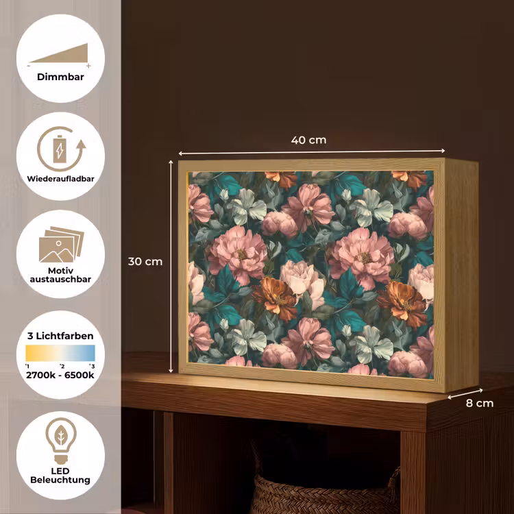 Bloemen - Schilderachtig - Patroon - Roze Light Box met batterij (Wandlamp) middel 907 -USP_websiteoverzichtDE