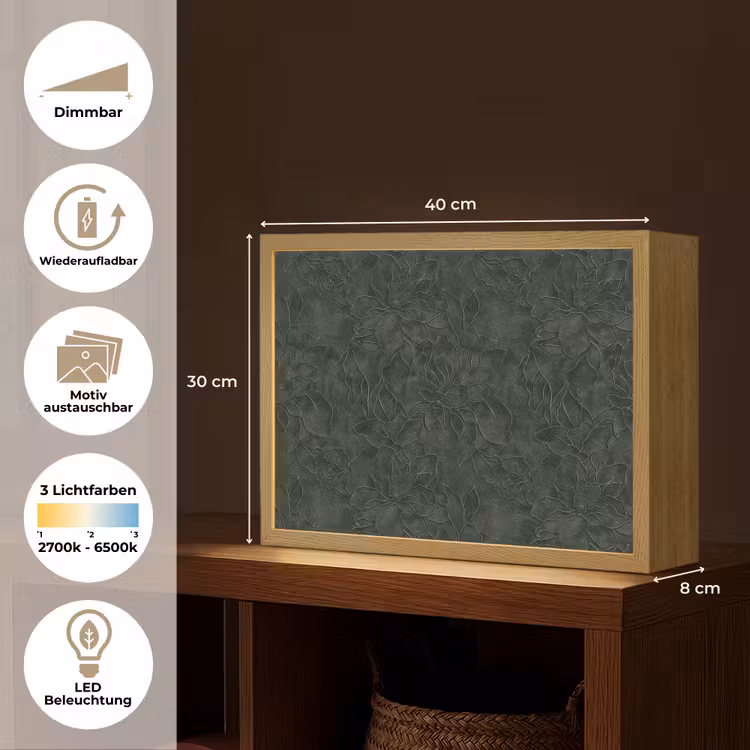 Bloemen - Lijnen - Groen Light Box met batterij (Wandlamp) middel 907 -USP_websiteoverzichtDE