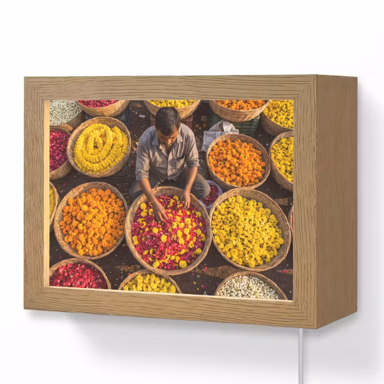 Lightbox - Wandleuchte - Blumen – Markt – Bunt - Bloemen - Markt - Kleurrijk Light Box met kabel (Wandlamp) klein