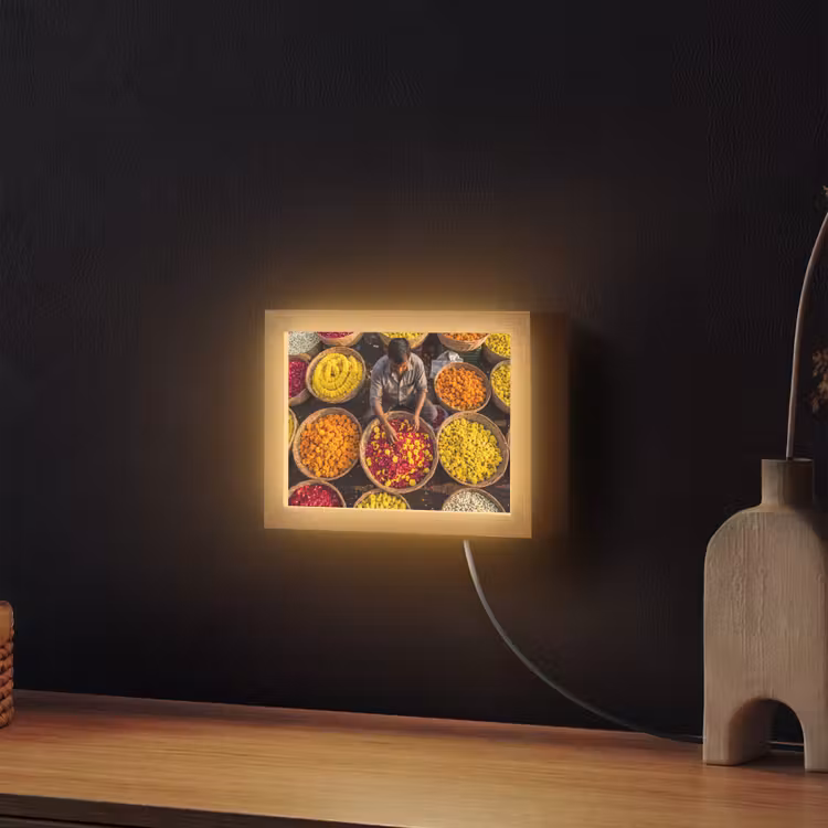 Lightbox - Wandleuchte - Blumen – Markt – Bunt - Bloemen - Markt - Kleurrijk Light Box met kabel (Wandlamp) klein