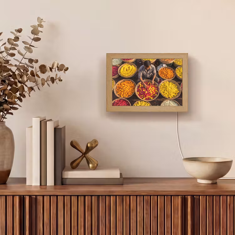 Lightbox - Wandleuchte - Blumen – Markt – Bunt - Bloemen - Markt - Kleurrijk Light Box met kabel (Wandlamp) klein
