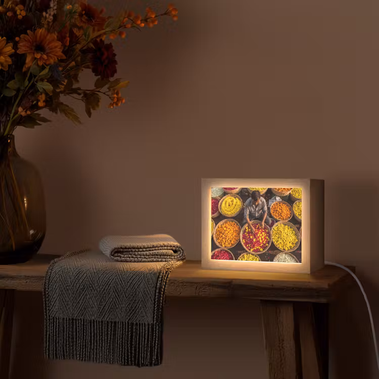 Lightbox - Wandleuchte - Blumen – Markt – Bunt - Bloemen - Markt - Kleurrijk Light Box met kabel (Wandlamp) klein