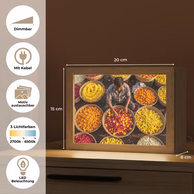 Lightbox - Wandleuchte - Blumen – Markt – Bunt - Bloemen - Markt - Kleurrijk Light Box met kabel (Wandlamp) klein