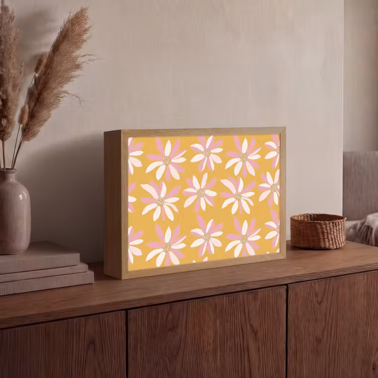 Bloemen - Modern - Geel Light Box met batterij (Wandlamp) middel 907 -sfeer2