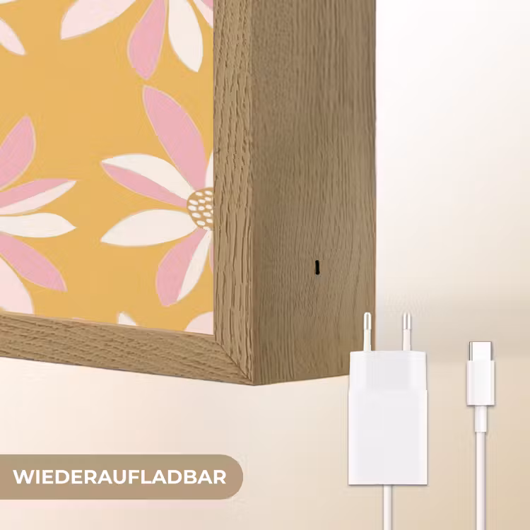 Bloemen - Modern - Geel Light Box met batterij (Wandlamp) middel 907 -USP_websiteoplaadbaarDE