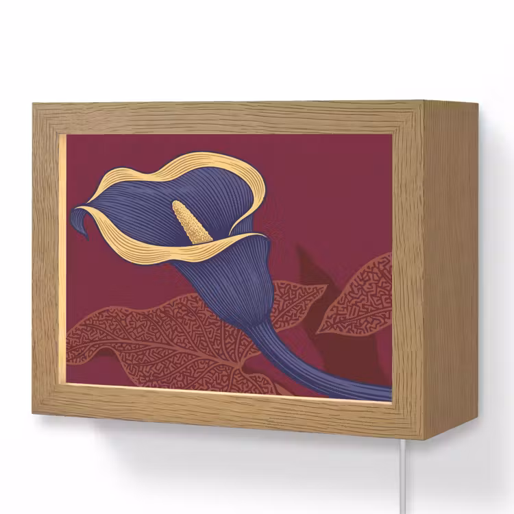 Lightbox - Wandleuchte - Blumen – Modern – Lila - Bloemen - Modern - Paars Light Box met kabel (Wandlamp) klein