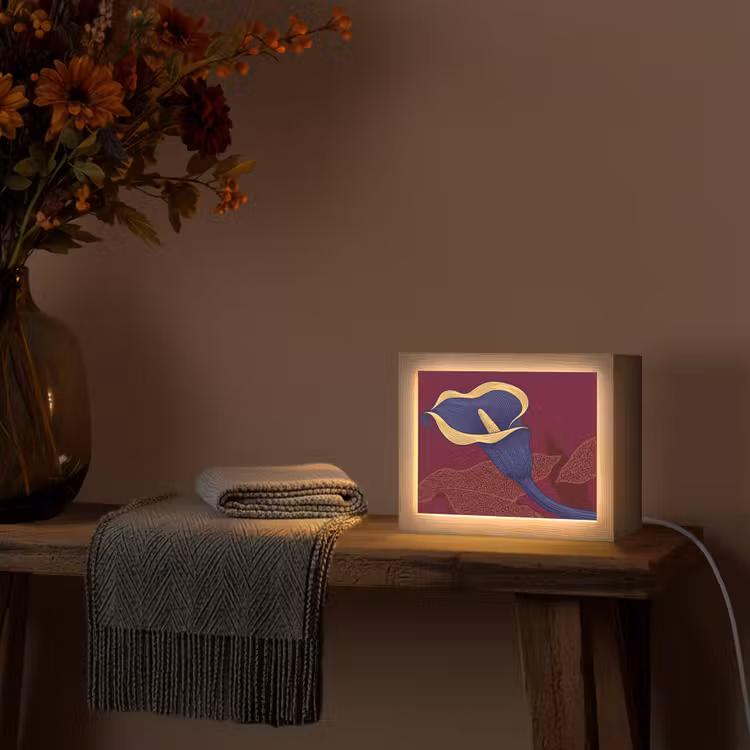 Lightbox - Wandleuchte - Blumen – Modern – Lila - Bloemen - Modern - Paars Light Box met kabel (Wandlamp) klein