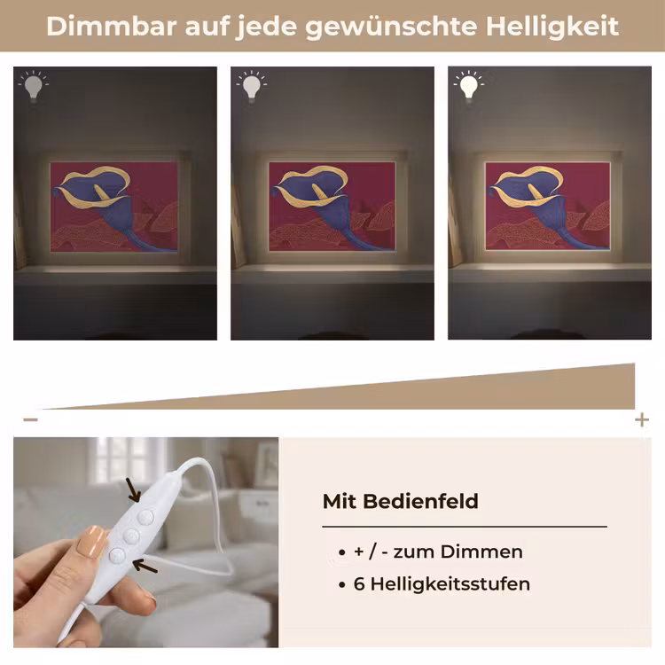 Lightbox - Wandleuchte - Blumen – Modern – Lila - Bloemen - Modern - Paars Light Box met kabel (Wandlamp) klein