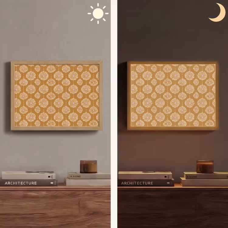 Bloemen - Modern - Oker Light Box met batterij (Wandlamp) middel 907 -sfeer3