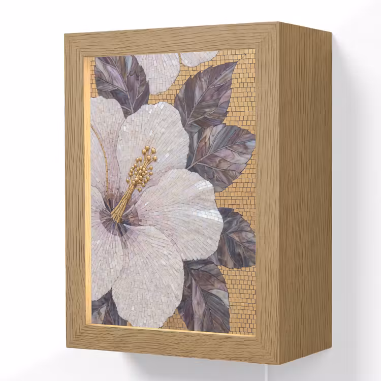 Bloemen - Mozaïek - Kunst - Modern - Goud Light Box met kabel (Wandlamp) klein -3d