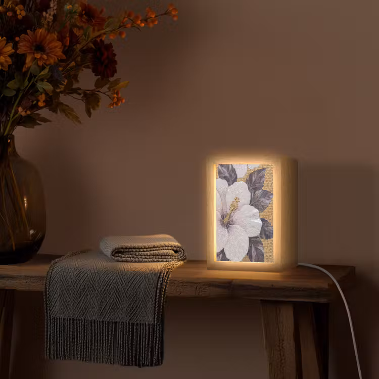 Bloemen - Mozaïek - Kunst - Modern - Goud Light Box met kabel (Wandlamp) klein -sfeer4