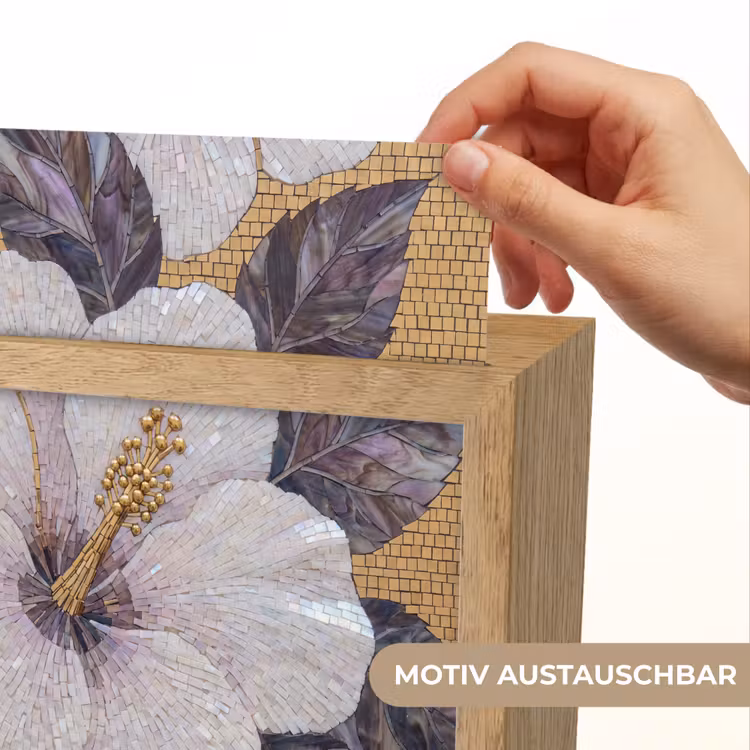 Bloemen - Mozaïek - Kunst - Modern - Goud Light Box met kabel (Wandlamp) klein -USP_websiteprintDE