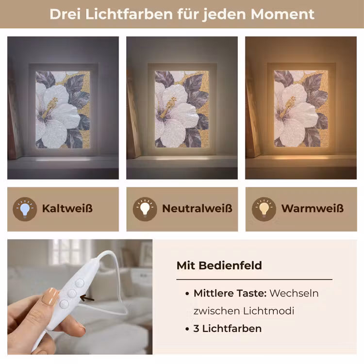 Bloemen - Mozaïek - Kunst - Modern - Goud Light Box met kabel (Wandlamp) klein -USP_lichtkleurDE