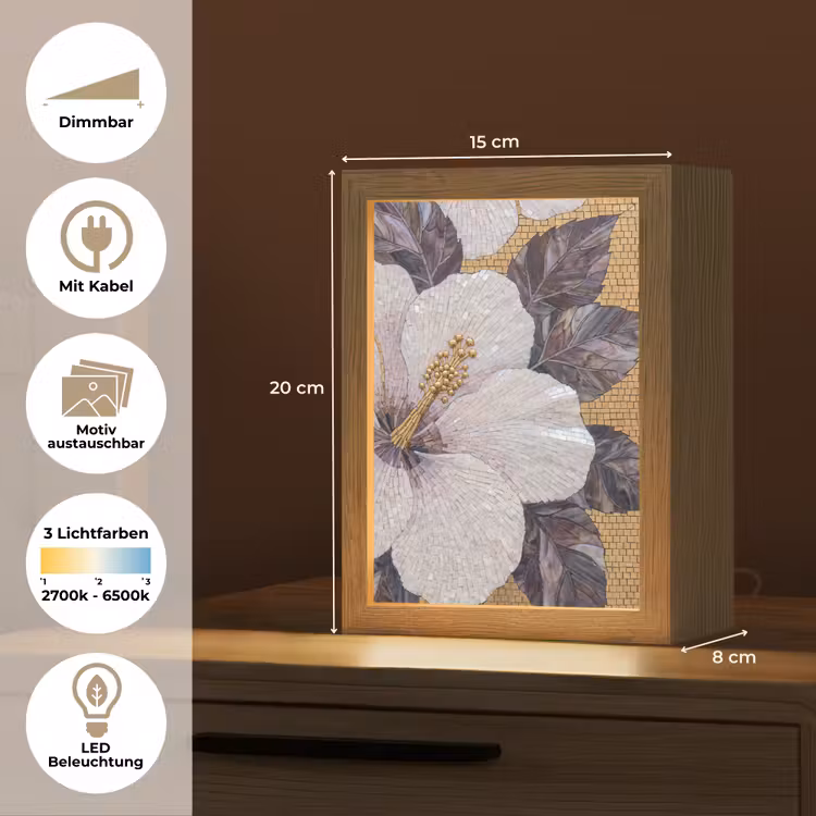 Bloemen - Mozaïek - Kunst - Modern - Goud Light Box met kabel (Wandlamp) klein -USP_websiteoverzichtDE