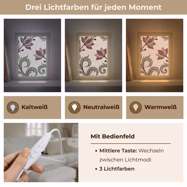 Bloemen - Mozaïek - Patroon - Abstract - Groen Light Box met kabel (Wandlamp) klein -USP_lichtkleurDE