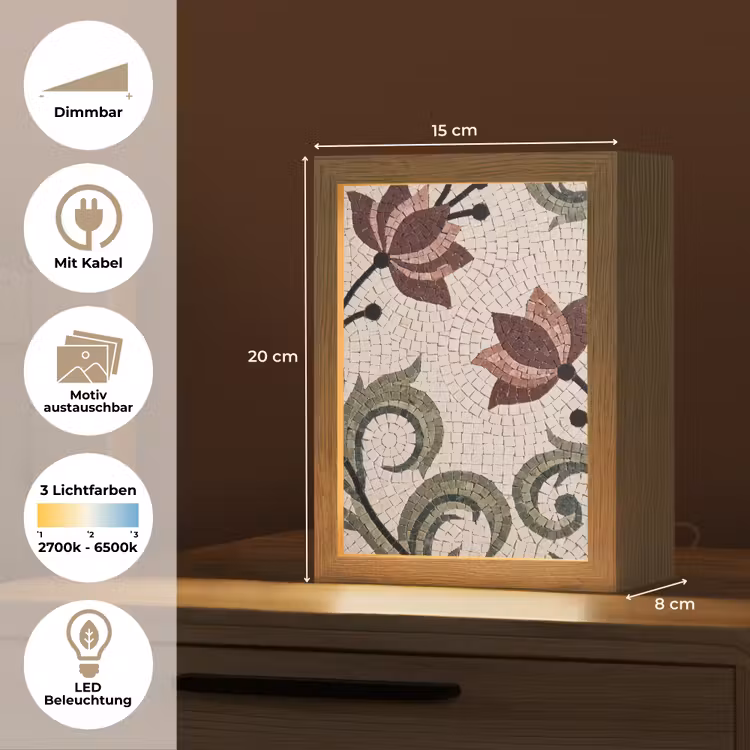 Bloemen - Mozaïek - Patroon - Abstract - Groen Light Box met kabel (Wandlamp) klein -USP_websiteoverzichtDE