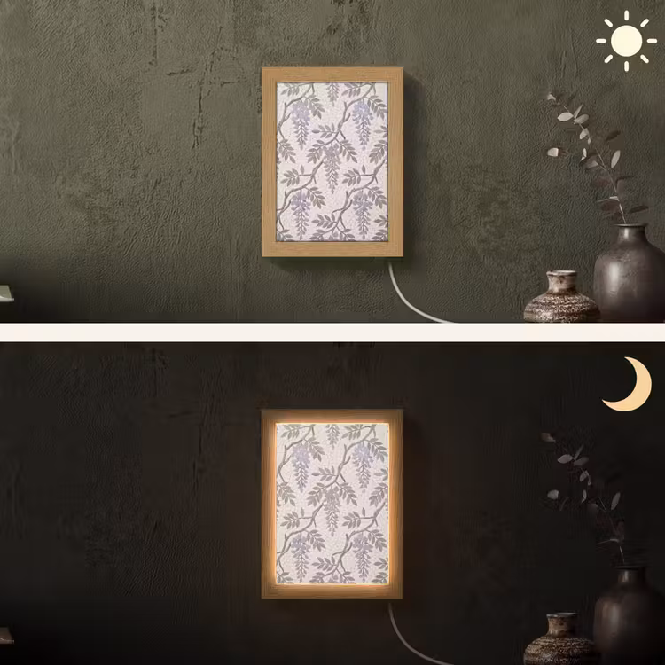 Bloemen - Mozaïek - Natuur - Patroon - Paars Light Box met kabel (Wandlamp) klein -sfeer3
