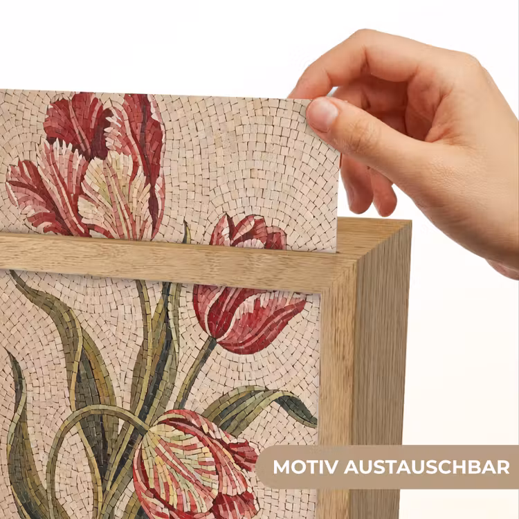 Bloemen - Mozaïek - Rood - Groen - Kunst Light Box met kabel (Wandlamp) klein -USP_websiteprintDE