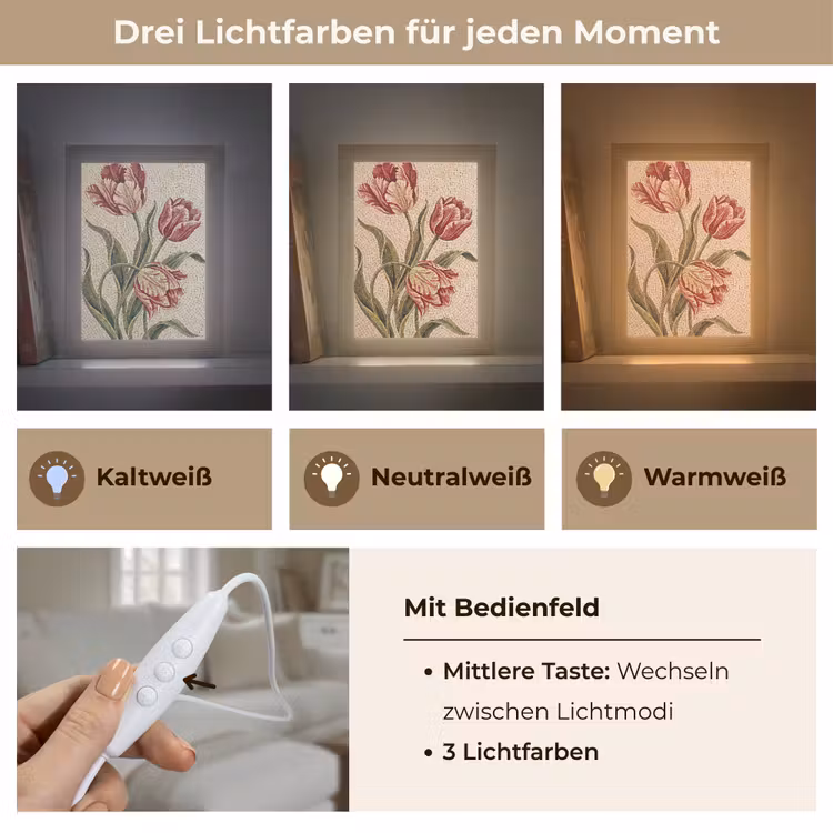 Bloemen - Mozaïek - Rood - Groen - Kunst Light Box met kabel (Wandlamp) klein -USP_lichtkleurDE