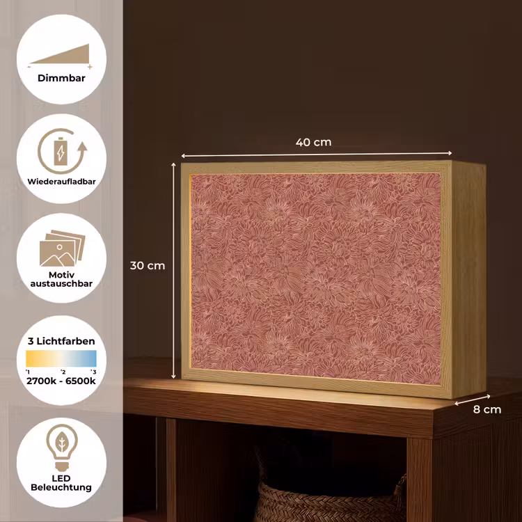 Bloemen - Motief - Rood Light Box met batterij (Wandlamp) middel 907 -USP_websiteoverzichtDE