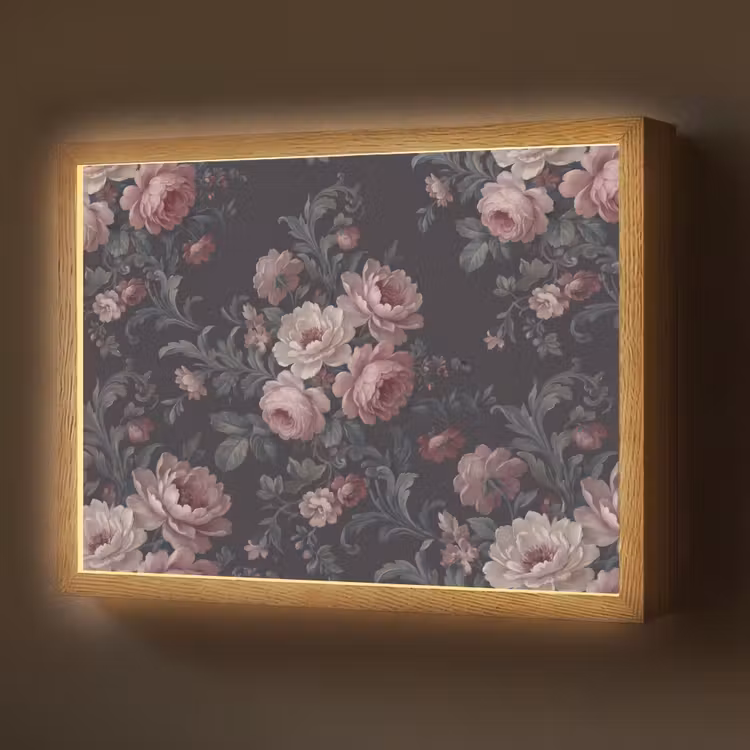 Bloemen - Patroon - Sierlijk - Roze - Donker Light Box met batterij (Wandlamp) middel -z3d_website